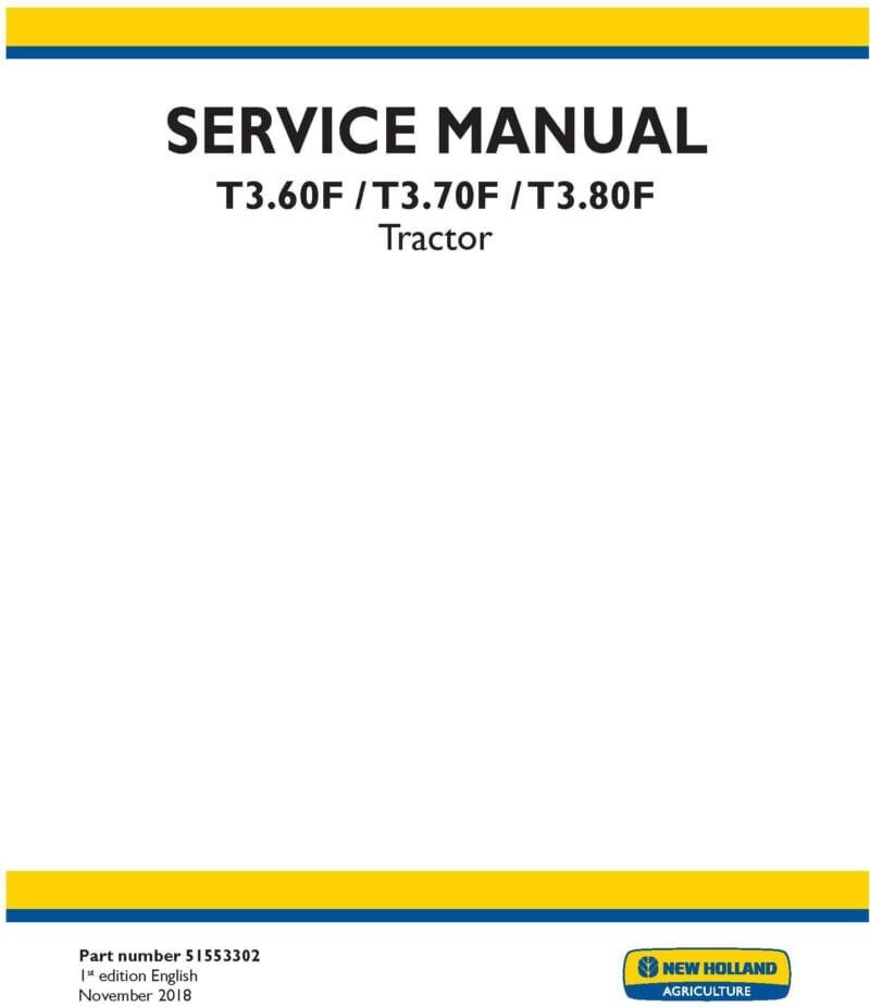 New Holland T3.60f T3.70f T3.80f Tractor Operators Manual