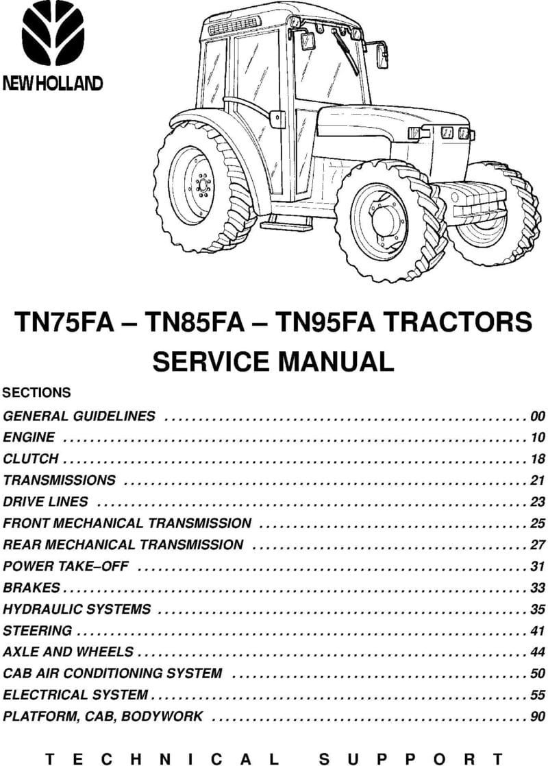New Holland Tn75Fa Tn85Fa Tn95Fa Tractors Service Manual