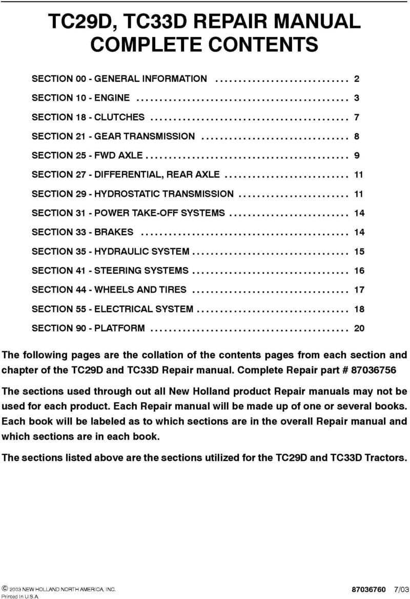 New Holland Tc29d Tc29da Tc33d Cnh Quick Hitch 2030 2035 Boomer Operator Maintenance Manual - Image 2