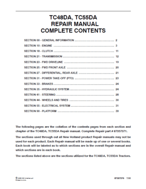 New Holland Tc48da Tc55da Tractor Parts Manual