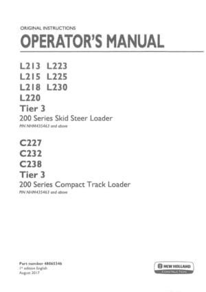 New Holland L213 L215 L218 L220 L223 TIER 3 OPERATORS MANUAL