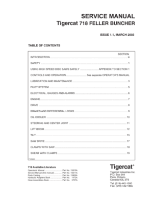Tigercat 718 Feller Buncher Repair Service Manual (SN 7180101 – 7180900)