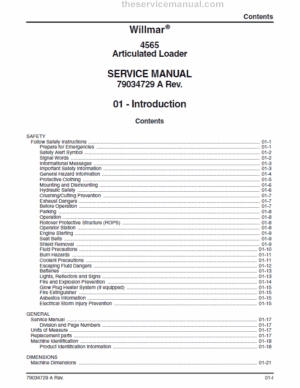 Willmar 4565 Wrangler Loader Service Manual