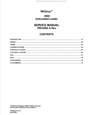 Willmar 4560 Wrangler Loader Service Manual