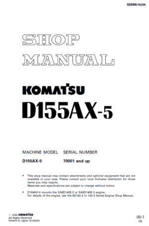 Komatsu D155ax Bulldozer Operation Maintenance Manual
