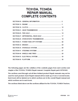 How to Maintain New Holland TC31DA, TC34DA Tractor Service Manual
