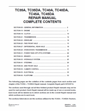 How to Repair New Holland TC35A, TC35DA, TC40A Tractor Service Manual