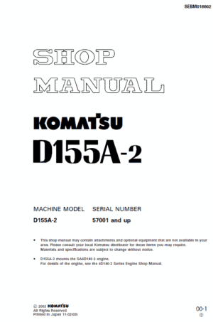 Komatsu D155a-2 Dozer Bulldozer Service Repair PDF Manual