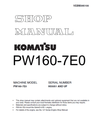 Komatsu PW160-7E0 Excavator Service Manual