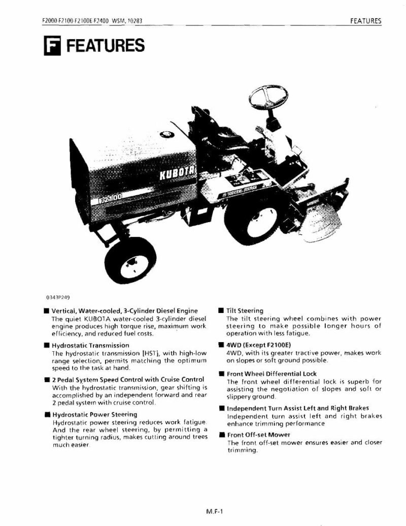 Kubota F2000 F2100 F2100e F2400 Tractor Service Repair Manual - Image 2