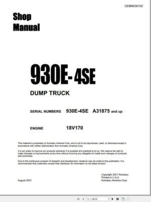Komatsu 930e-4se Dump Truck Workshop Service Repair PDF Manual