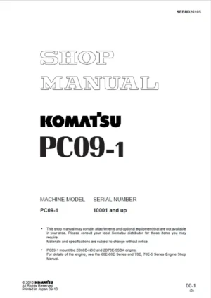 Komatsu Pc09-1 Galeo Hydraulic Excavator Maintenance Manual