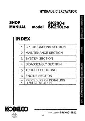 Kobelco SK200 -8, SK210LC - 8 Service Repair Manual 