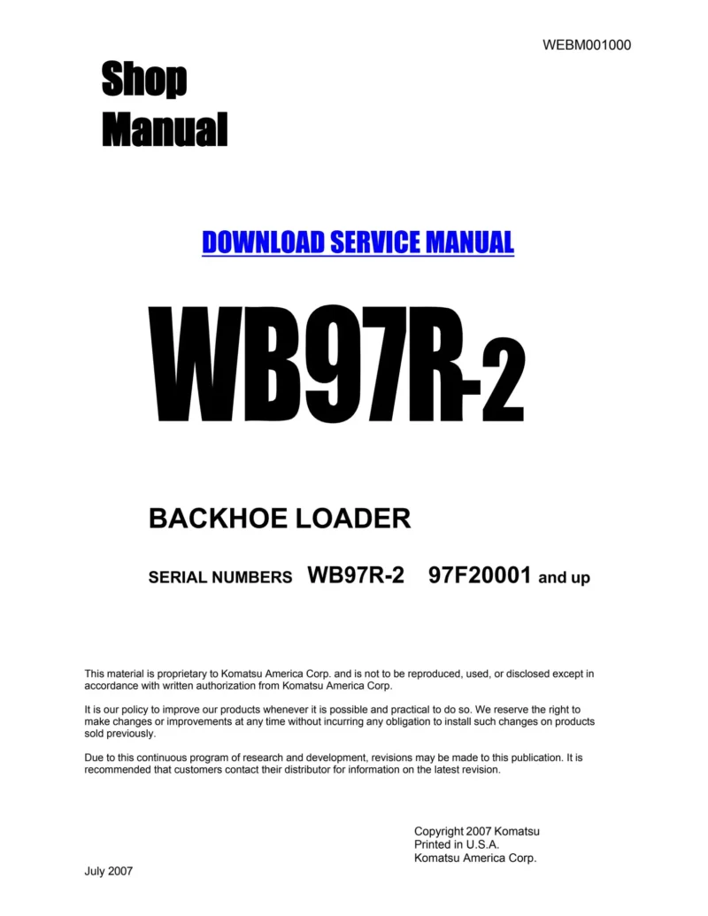 Komatsu WB97R-2 Backhoe Workshop Service Repair Manual - Image 2